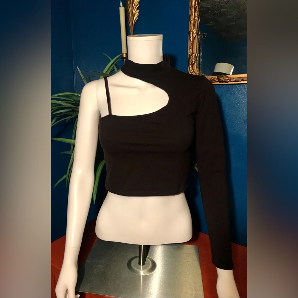 Rock Rose Couture Asymmetrical Black Stretchy Crop Top Size Medium